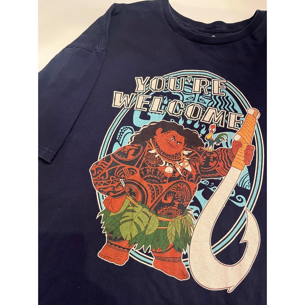 Disney Moana Maui You're Welcome Navy Blue Graphic T-Shirt XL Pit to Pit 24.5"
